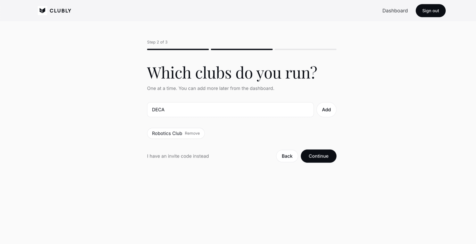 Onboarding, step two: start a club or join one